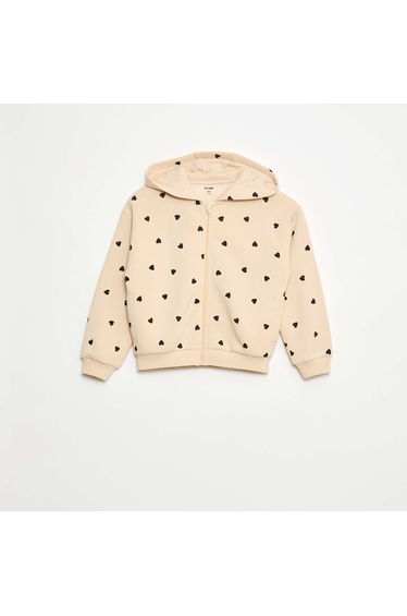 Zip-up hoodie with print BEIGE