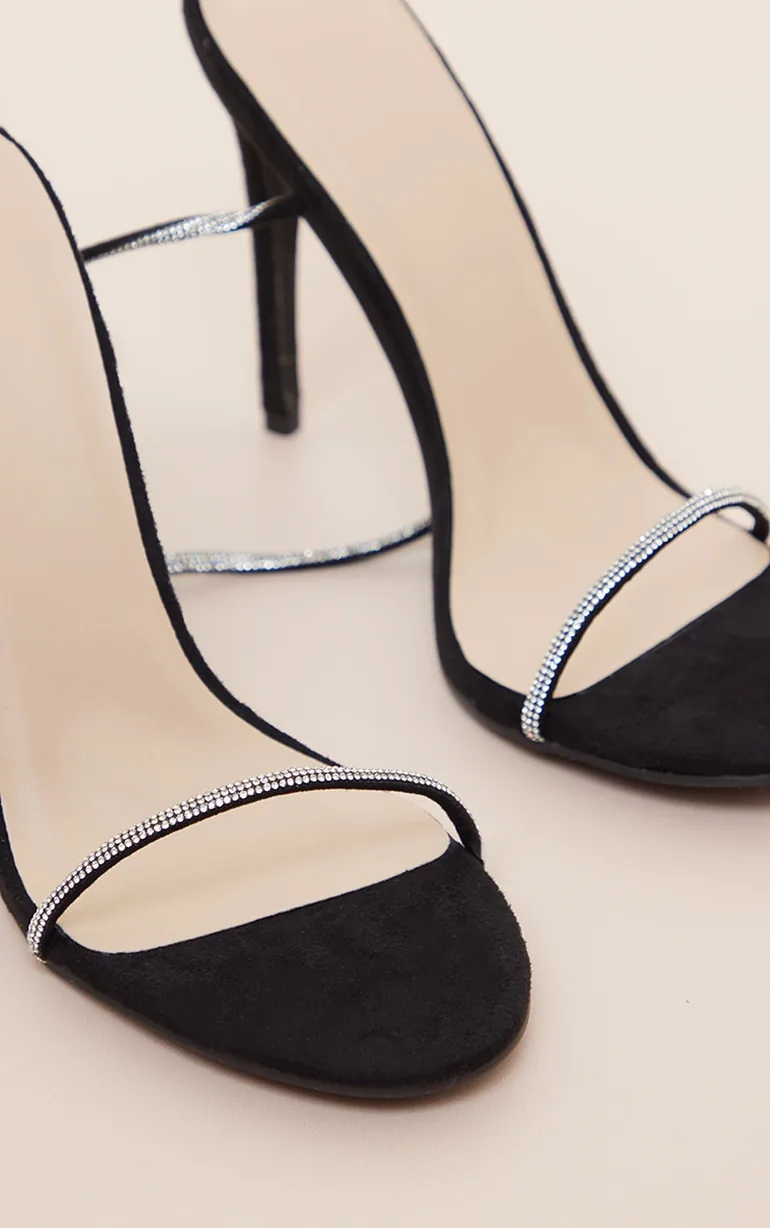Black Glitter Lace Up Heels - 3