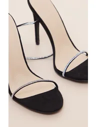 Black Glitter Lace Up Heels - 3