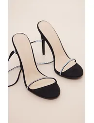 Black Glitter Lace Up Heels - 2