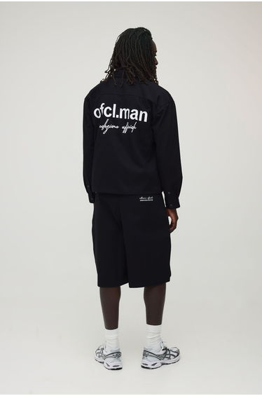 Soft Twill Embroidered Oversized Overshirt & Parachute Short Set - black product thumbnail 3