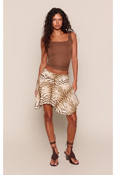 Satin Animal Print Hanky Hem Mini Skirt