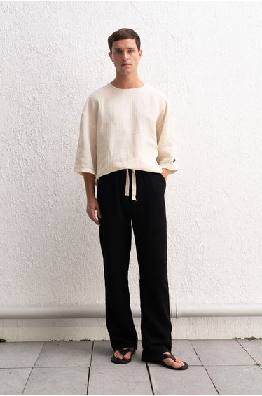 GIESTO Muslin Crew Neck Long Sleeve T-Shirt