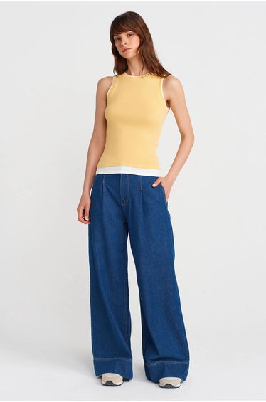 DILVIN Sleeveless Ribbed Cotton Blouse