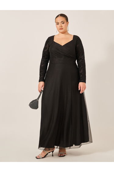 Plus Size Flocked Floral Sleeves Sweetheart Neck A-Line Maxi Dress