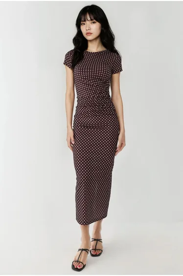 Printed Fitted Dress with Slit