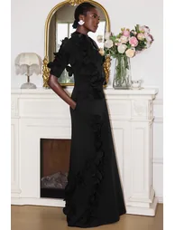 Renée 3D Flower Lace Up Maxi Dress in Black - 4