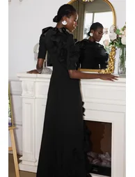 Renée 3D Flower Lace Up Maxi Dress in Black - 1