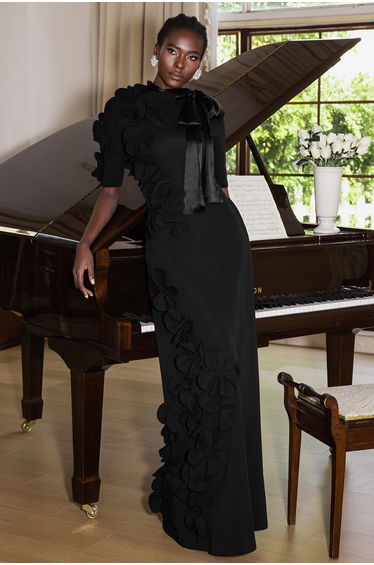 Renée 3D Flower Lace Up Maxi Dress in Black