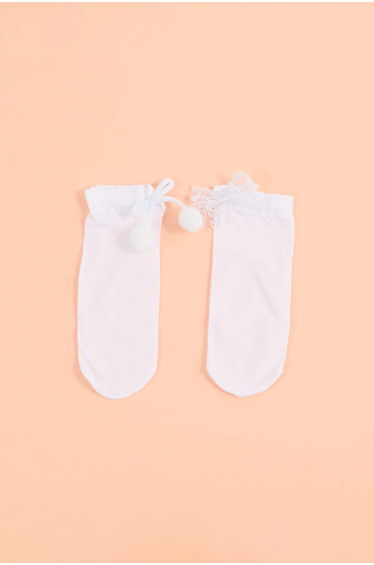 Ecru 2-Piece Ribbon Socks for Girls