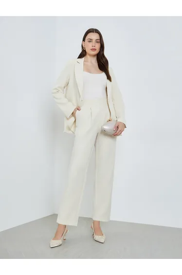 Women Cream Wide Leg Trousers