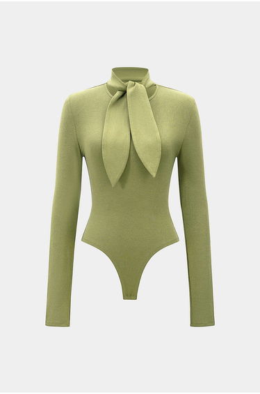 Round Neck Tie Front Long-Sleeve Bodysuit