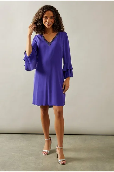 Occasion Embellished Ruffle Shift Dress