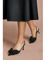 Lola Satin Bow Detail Medium Stiletto Heel Sling Back Court Shoes