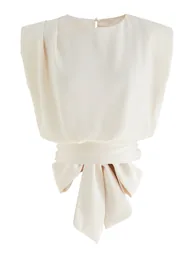 Satin Tie Back Sleeveless Top in Light Yellow - 4
