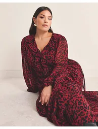 Red Leopard Georgette Wrap Dress - 3