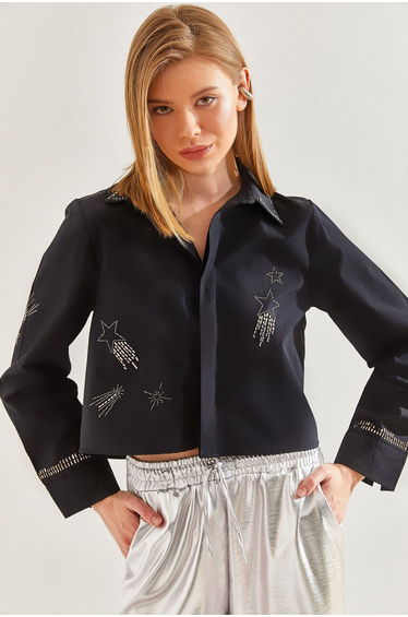 Women's Stone Embroidered Poplin Shirt