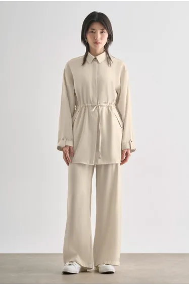 Mizalle Double Pocketed Waist Rope Gathered Modal Tunic