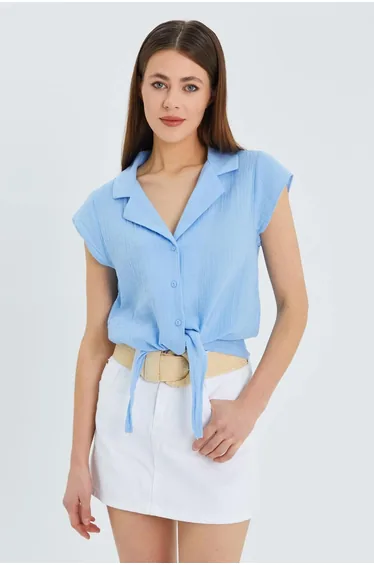 Mixray Crop Shirt with Bow Detail