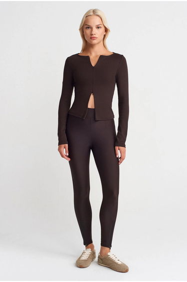 Dilvin High-Waist Skinny Leggings With Zip Detail