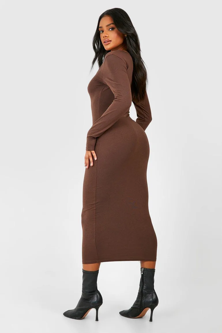 Premium Super Soft Scoop Neck Midaxi Dress - chocolate - 1