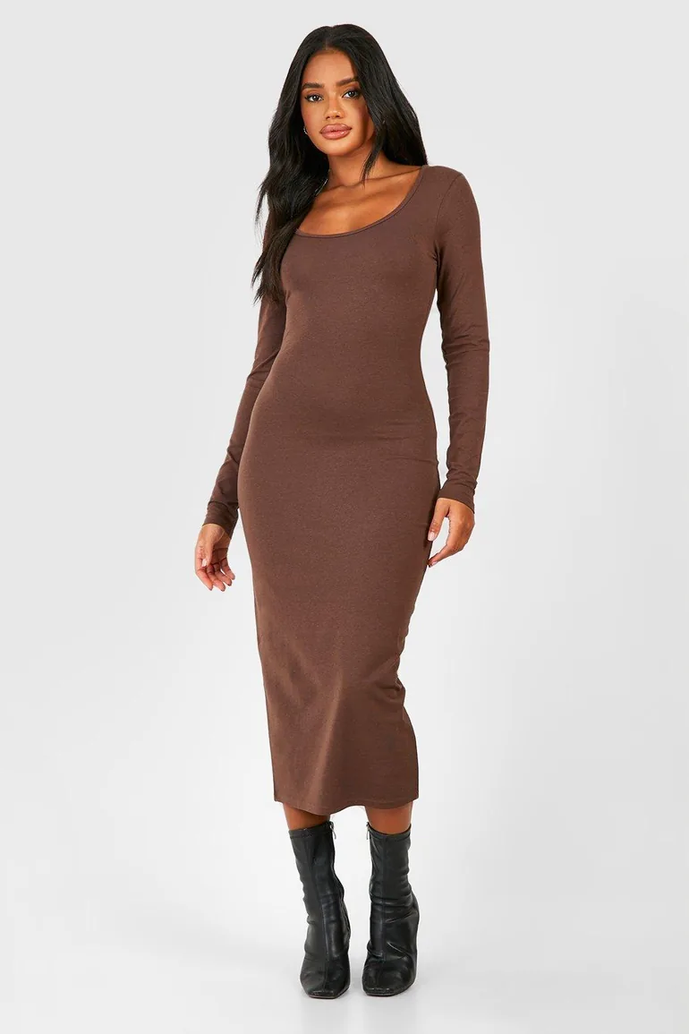 Premium Super Soft Scoop Neck Midaxi Dress - chocolate - 2