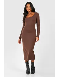 Premium Super Soft Scoop Neck Midaxi Dress - chocolate - 2