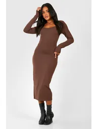 Premium Super Soft Scoop Neck Midaxi Dress - chocolate