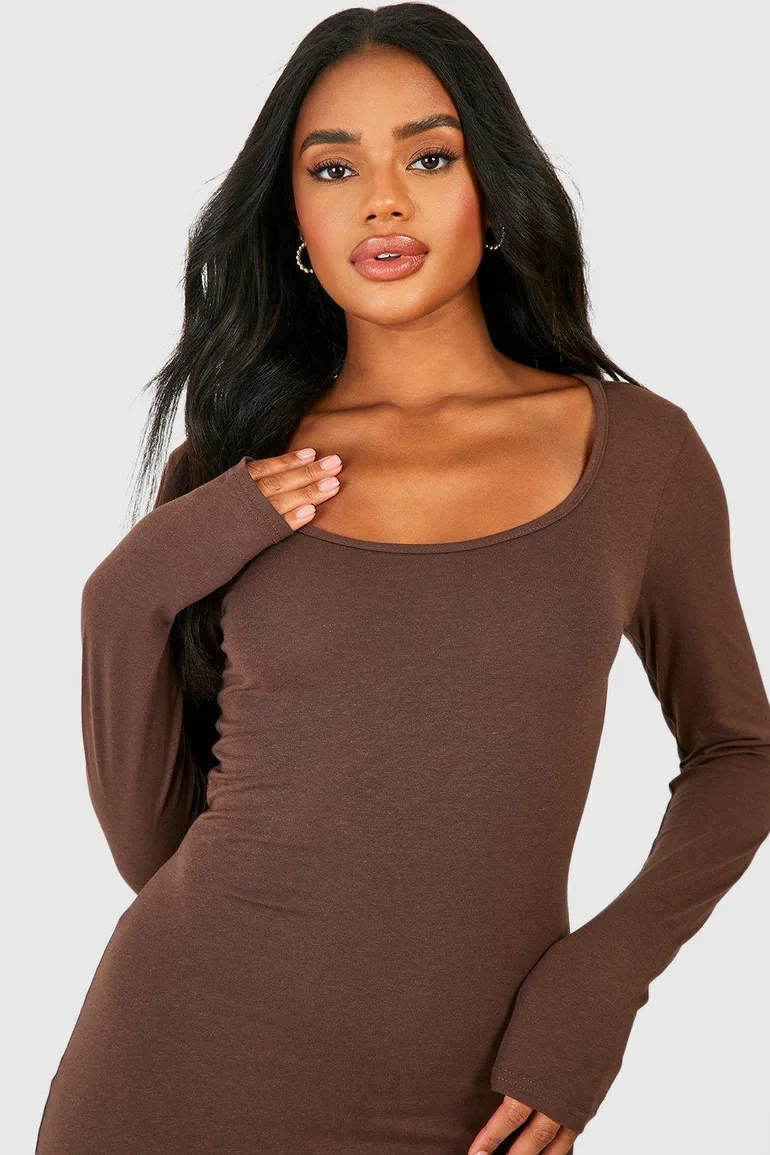 Premium Super Soft Scoop Neck Midaxi Dress - chocolate - 3