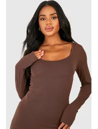 Premium Super Soft Scoop Neck Midaxi Dress - chocolate - 3