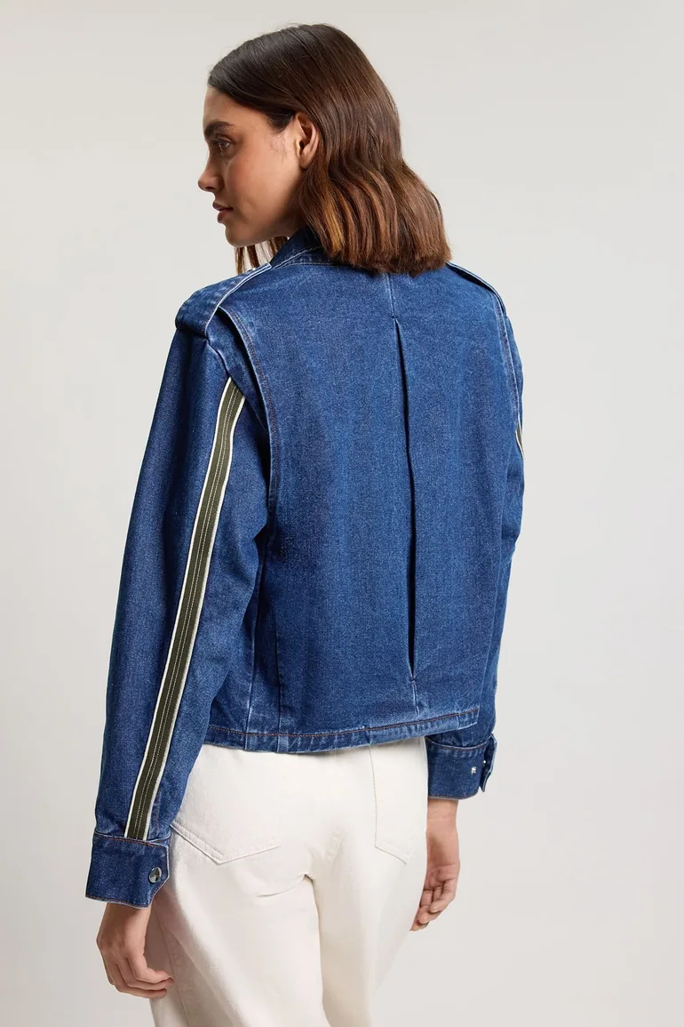 Denim Cropped Side Panel Jacket - 2