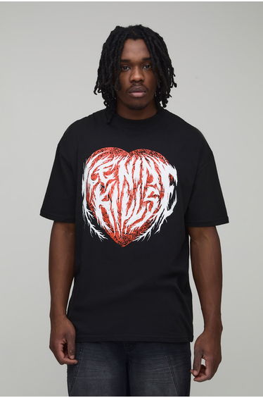 Tall Oversized Ice Nine Kills Heart License Printed T-Shirt - black