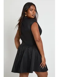 Plus Asymmetric Waistband Skater Dress - black - 1