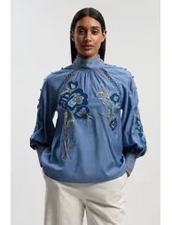 كارين ميلين بلوزة أزرق بطبعة أزهار بأكمام طويلة - 1