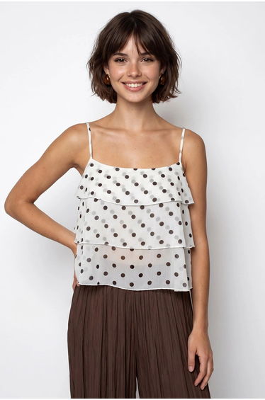 MIXRAY Polka Dot Chiffon Crop Top
