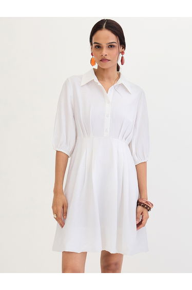 White Shirt Mini Dress with Fold Pleat Detail