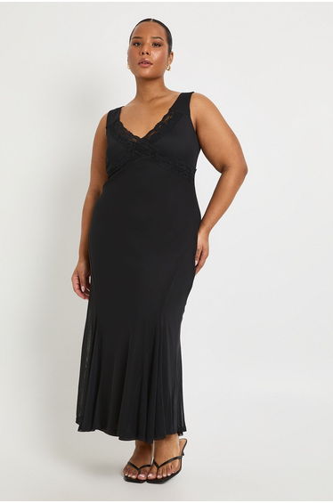 Plus Lace Slip Dress - black