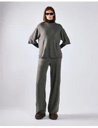 Charcoal Knitted Flare Trousers