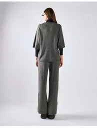 Charcoal Knitted Flare Trousers - 1