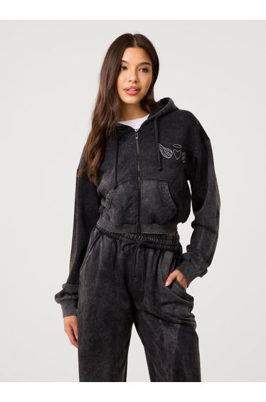 Halo Diamante Heart Zip Up Hoodie