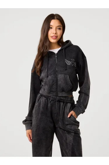 Halo Diamante Heart Zip Up Hoodie