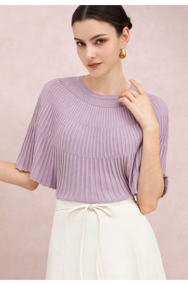 Ribbed Texture Batwing Sleeve Knit Top in Lilac for Cozy Evenings & Weekend Lounging