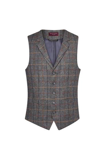 Brook Taverner Mens Memphis Waistcoat - Grey Brown Check