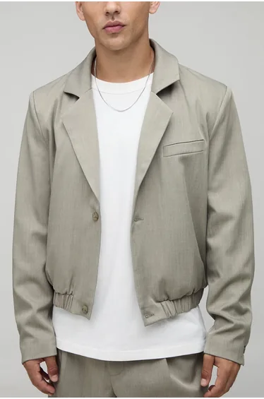 Boxy Tailored Harrington Jacket - taupe
