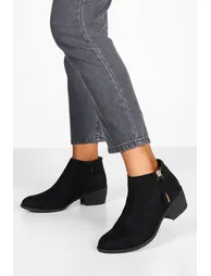 Zip Side Round Toe Chelsea Boots - black