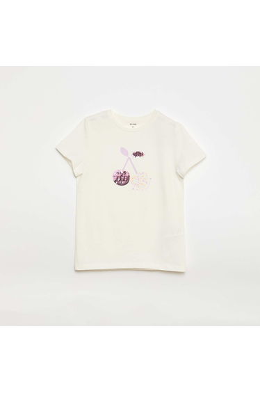Short-Sleeved T-shirt with Sequin Design WHITE