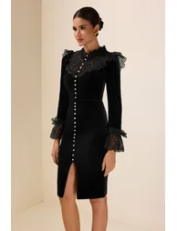 Annette Lace Midi Dress in Black - 5