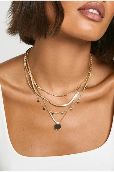 Pendant Detail 4 Layered Necklace - gold