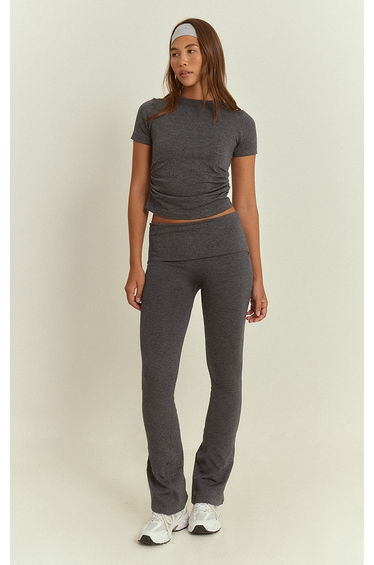 Charcoal Seamless Marl Foldover Yoga Pant