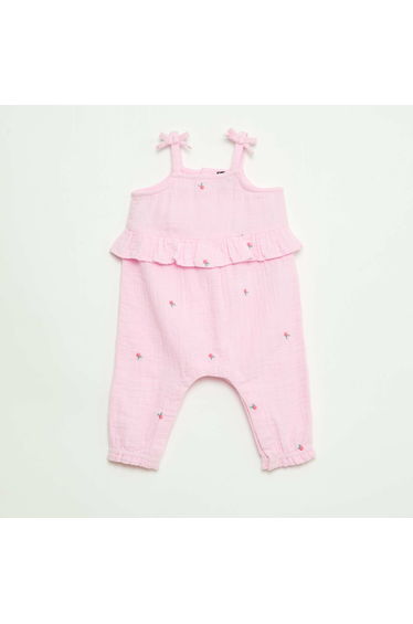 Long Cotton Poplin Strappy Romper PINK